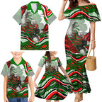 Personalized South Sydney Rabbitohs Family Matching Mermaid Dress and Hawaiian Shirt Aboriginal Dot Art - Dreamtime Rugby Mascot