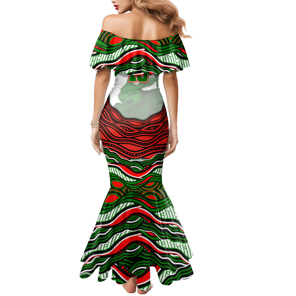 Personalized South Sydney Rabbitohs Family Matching Mermaid Dress and Hawaiian Shirt Aboriginal Dot Art - Dreamtime Rugby Mascot