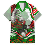 Personalized South Sydney Rabbitohs Family Matching Off The Shoulder Long Sleeve Dress and Hawaiian Shirt Aboriginal Dot Art - Dreamtime Rugby Mascot