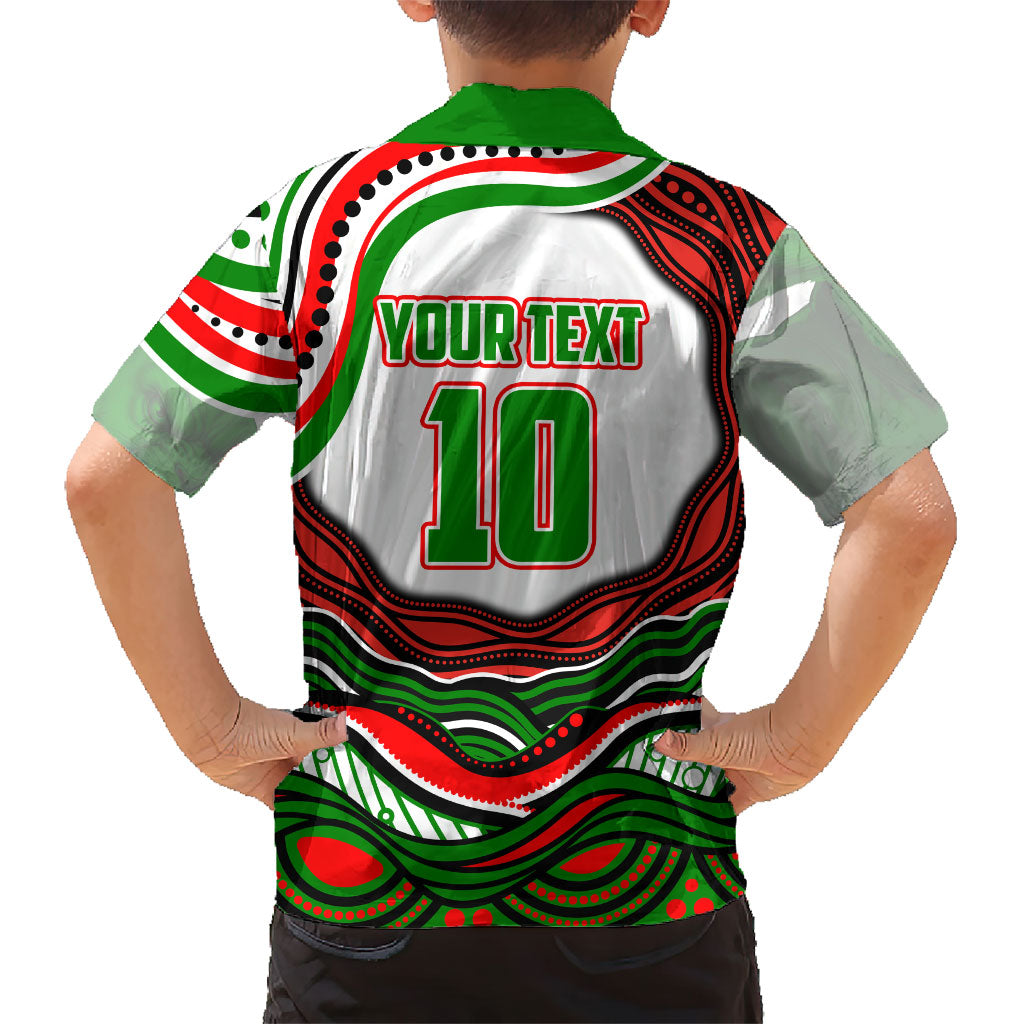 Personalized South Sydney Rabbitohs Family Matching Off Shoulder Maxi Dress and Hawaiian Shirt Aboriginal Dot Art - Dreamtime Rugby Mascot