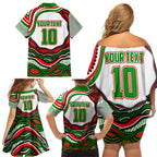 Personalized South Sydney Rabbitohs Family Matching Off Shoulder Short Dress and Hawaiian Shirt Aboriginal Dot Art - Dreamtime Rugby Mascot