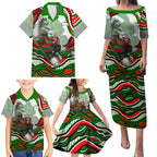 Personalized South Sydney Rabbitohs Family Matching Puletasi and Hawaiian Shirt Aboriginal Dot Art - Dreamtime Rugby Mascot