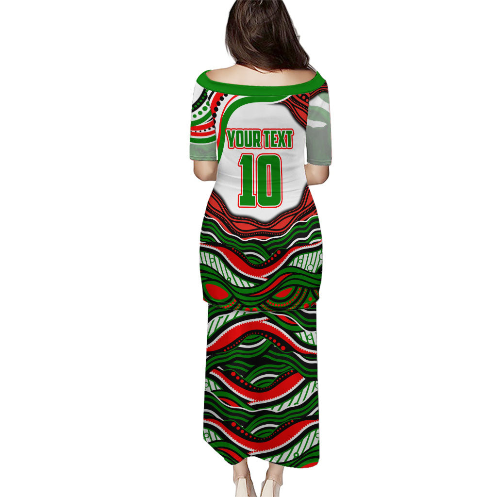 Personalized South Sydney Rabbitohs Family Matching Puletasi and Hawaiian Shirt Aboriginal Dot Art - Dreamtime Rugby Mascot
