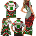 Personalized South Sydney Rabbitohs Family Matching Short Sleeve Bodycon Dress and Hawaiian Shirt Aboriginal Dot Art - Dreamtime Rugby Mascot