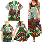 Personalized South Sydney Rabbitohs Family Matching Summer Maxi Dress and Hawaiian Shirt Aboriginal Dot Art - Dreamtime Rugby Mascot