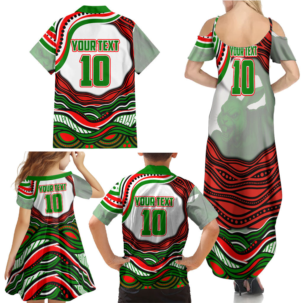 Personalized South Sydney Rabbitohs Family Matching Summer Maxi Dress and Hawaiian Shirt Aboriginal Dot Art - Dreamtime Rugby Mascot