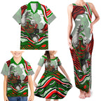 Personalized South Sydney Rabbitohs Family Matching Tank Maxi Dress and Hawaiian Shirt Aboriginal Dot Art - Dreamtime Rugby Mascot