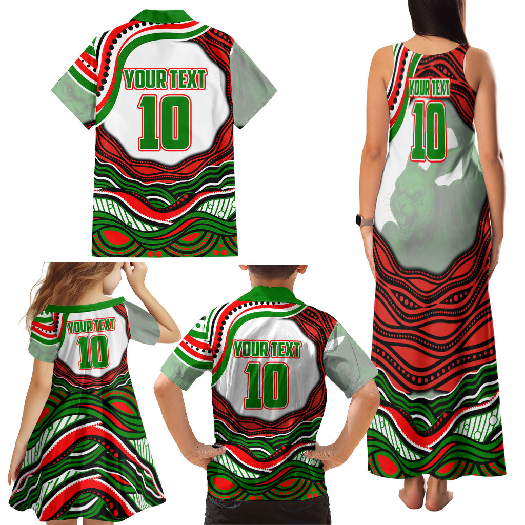Personalized South Sydney Rabbitohs Family Matching Tank Maxi Dress and Hawaiian Shirt Aboriginal Dot Art - Dreamtime Rugby Mascot