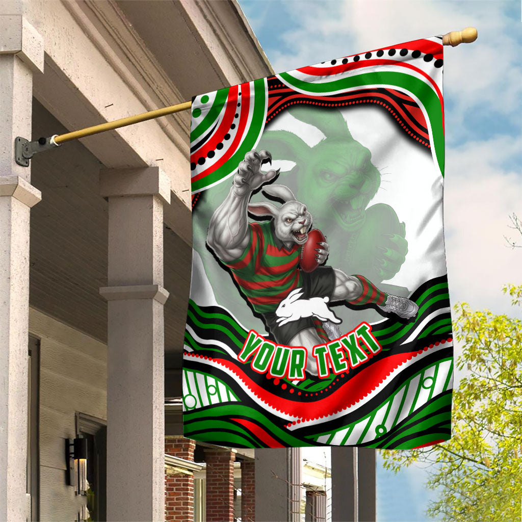 Personalized South Sydney Rabbitohs Garden Flag Aboriginal Dot Art - Dreamtime Rugby Mascot