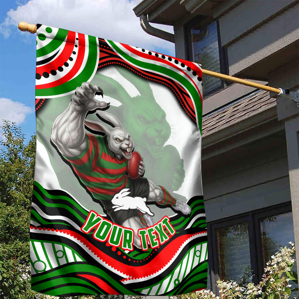 Personalized South Sydney Rabbitohs Garden Flag Aboriginal Dot Art - Dreamtime Rugby Mascot