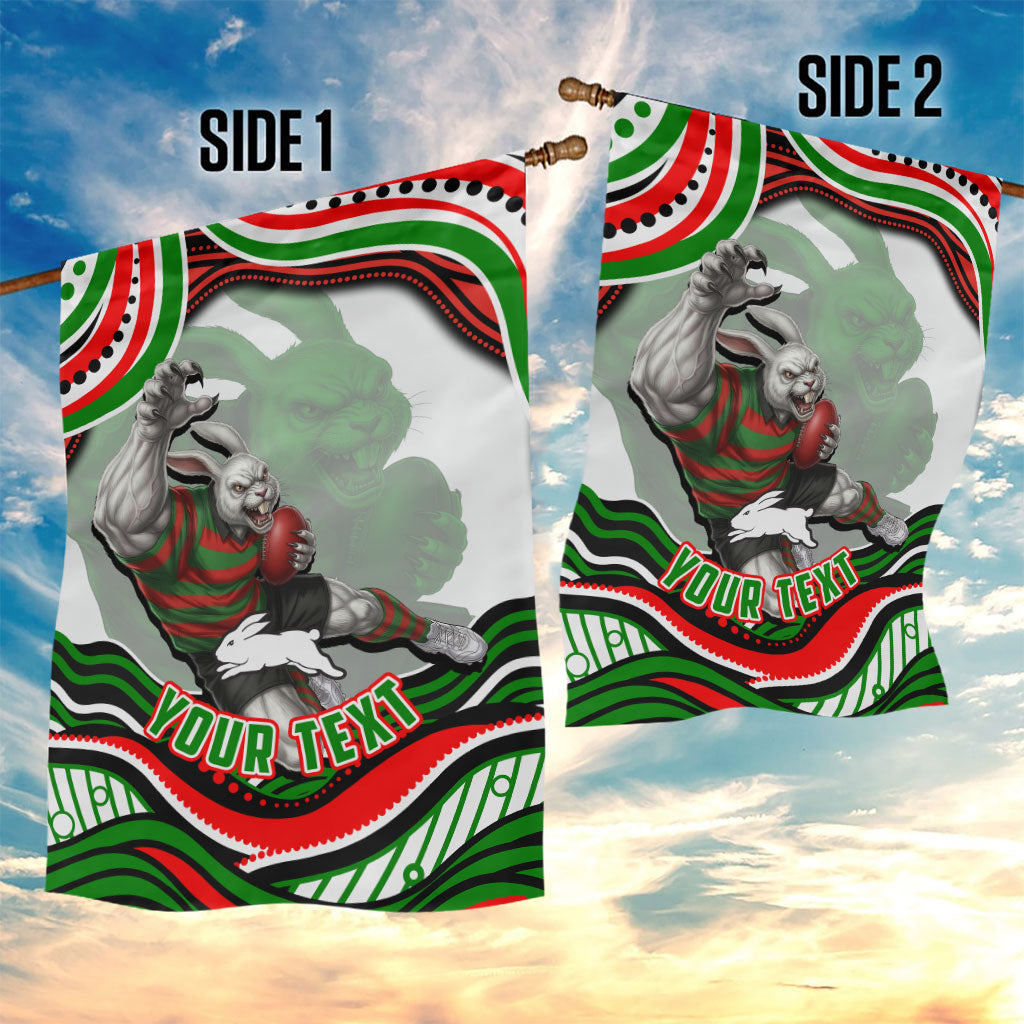 Personalized South Sydney Rabbitohs Garden Flag Aboriginal Dot Art - Dreamtime Rugby Mascot