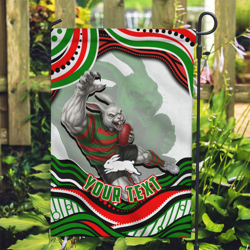 Personalized South Sydney Rabbitohs Garden Flag Aboriginal Dot Art - Dreamtime Rugby Mascot