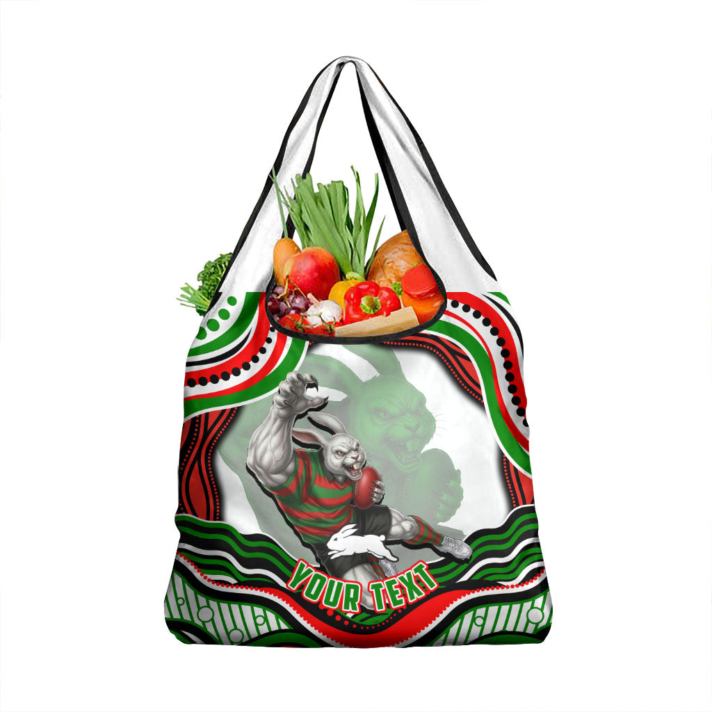 Personalized South Sydney Rabbitohs Grocery Bag Aboriginal Dot Art - Dreamtime Rugby Mascot