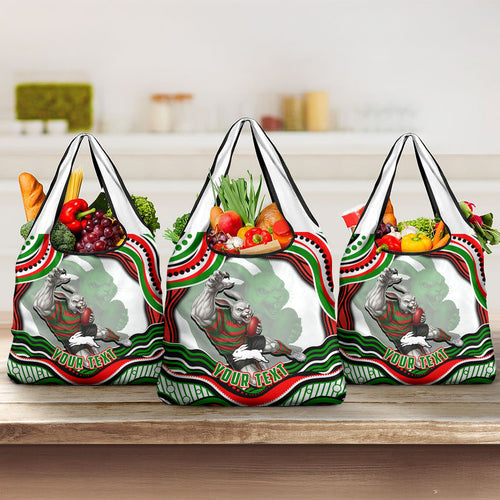 Personalized South Sydney Rabbitohs Grocery Bag Aboriginal Dot Art - Dreamtime Rugby Mascot
