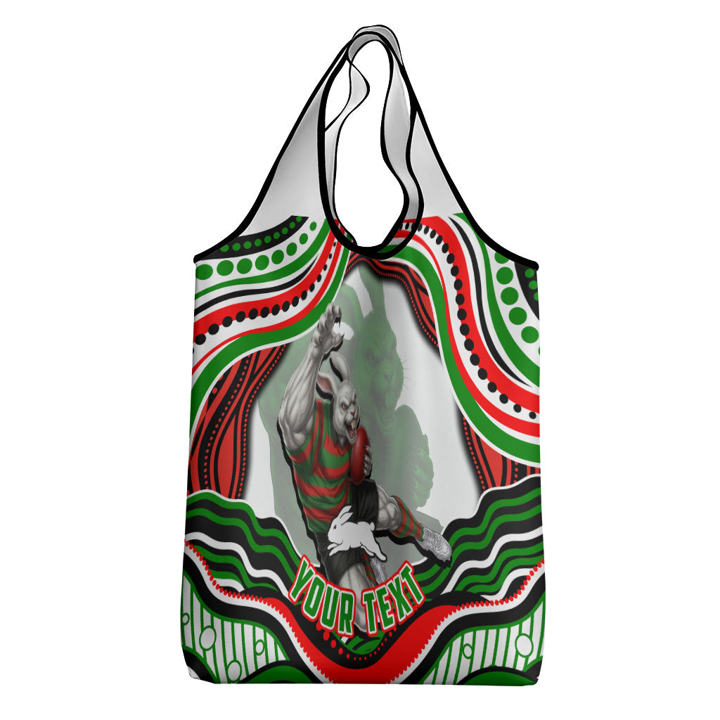 Personalized South Sydney Rabbitohs Grocery Bag Aboriginal Dot Art - Dreamtime Rugby Mascot