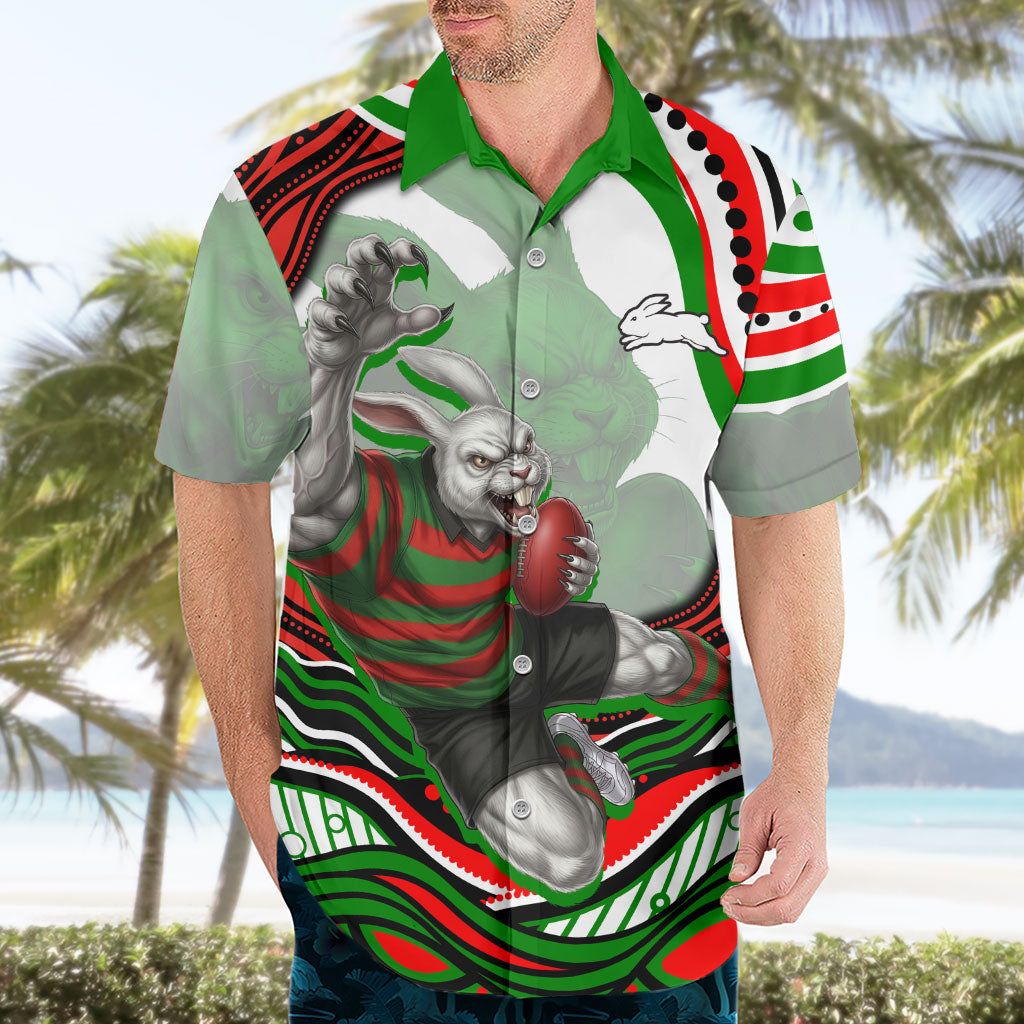 Personalized South Sydney Rabbitohs Hawaiian Shirt Aboriginal Dot Art - Dreamtime Rugby Mascot