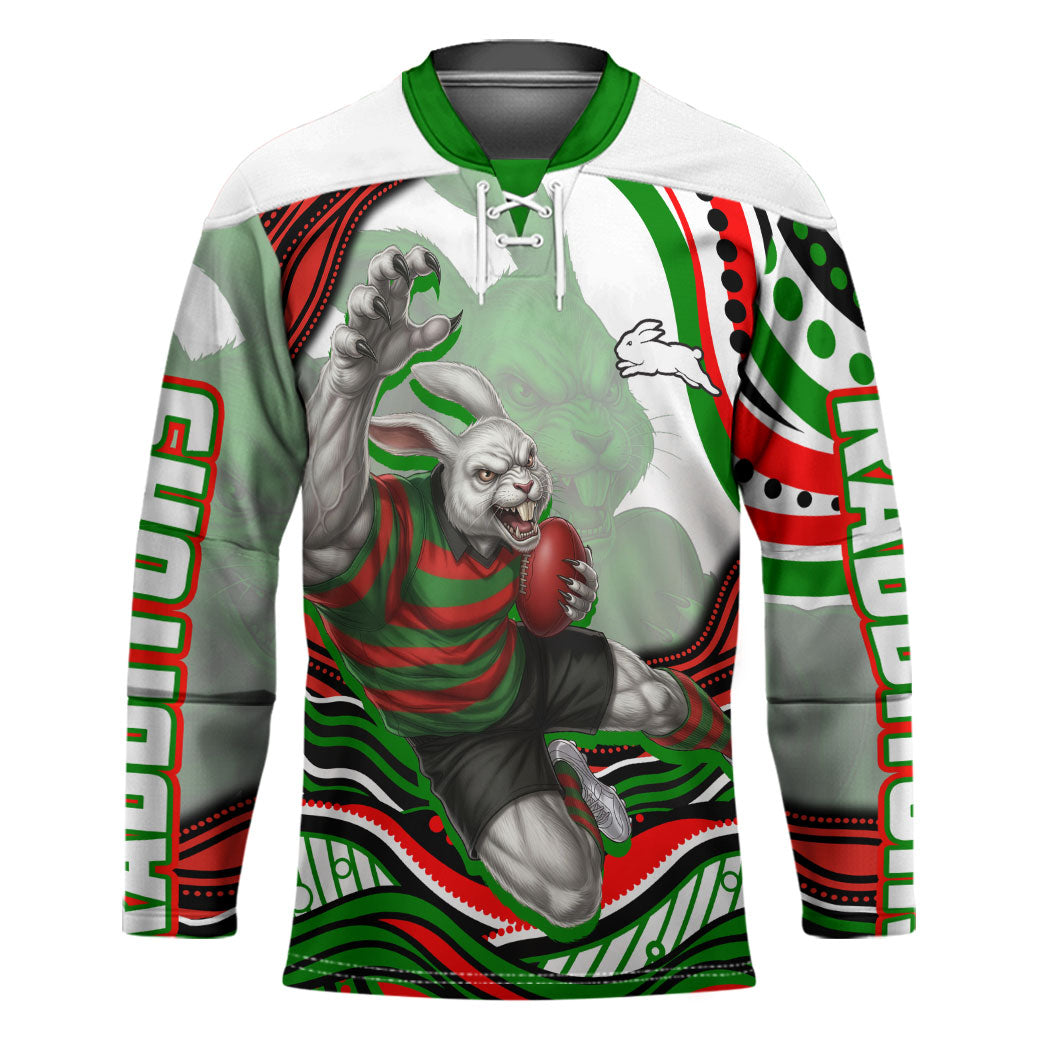 Personalized South Sydney Rabbitohs Hockey Jersey Aboriginal Dot Art - Dreamtime Rugby Mascot
