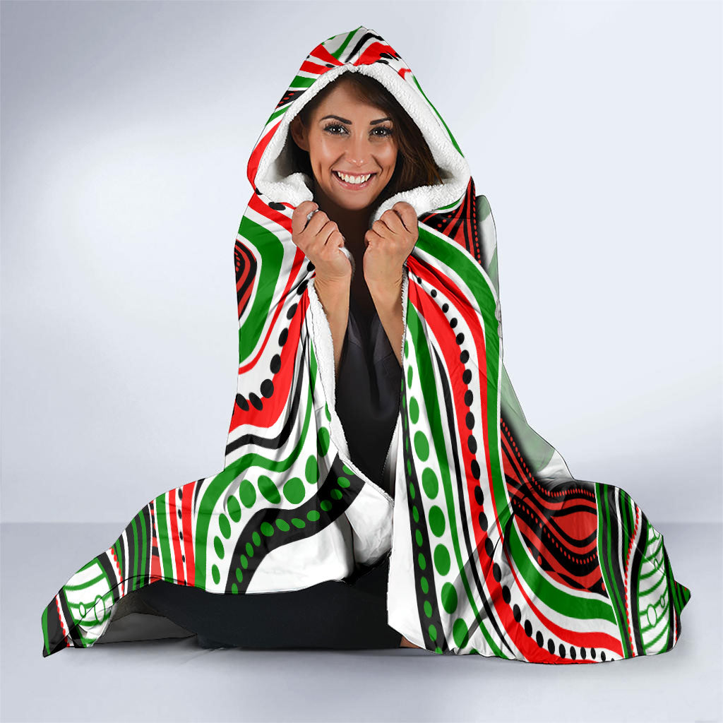 Personalized South Sydney Rabbitohs Hooded Blanket Aboriginal Dot Art - Dreamtime Rugby Mascot