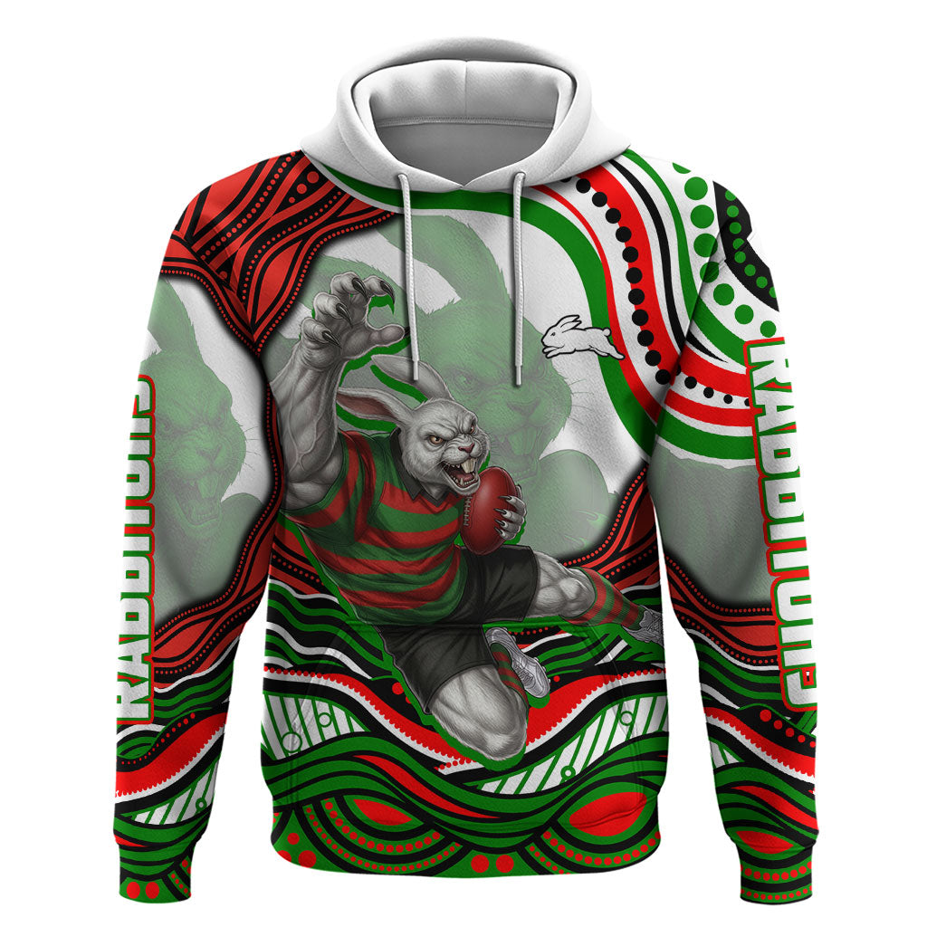 Personalized South Sydney Rabbitohs Hoodie Aboriginal Dot Art - Dreamtime Rugby Mascot