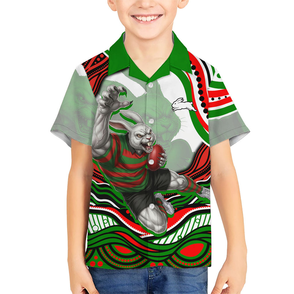 Personalized South Sydney Rabbitohs Kid Hawaiian Shirt Aboriginal Dot Art - Dreamtime Rugby Mascot