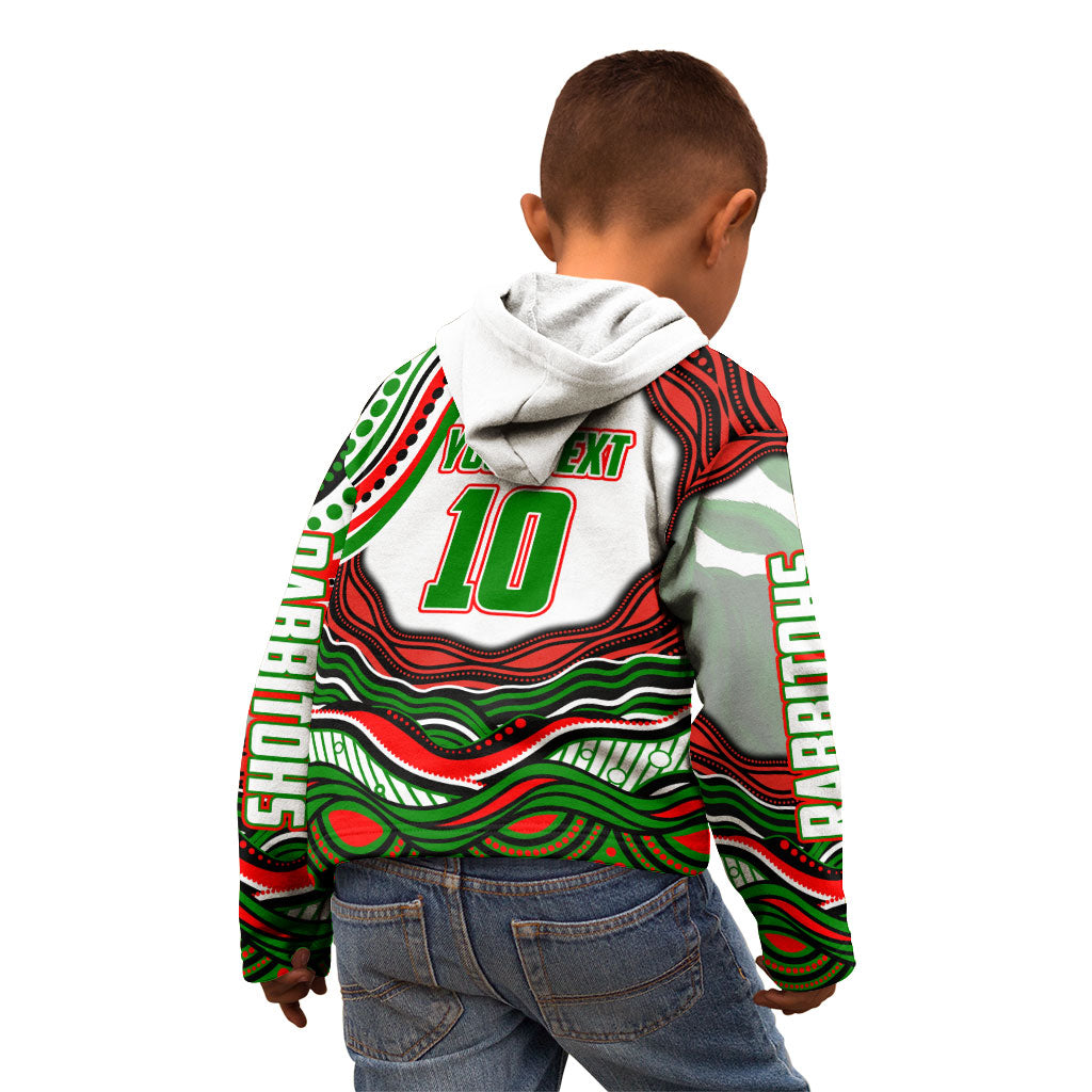 Personalized South Sydney Rabbitohs Kid Hoodie Aboriginal Dot Art - Dreamtime Rugby Mascot