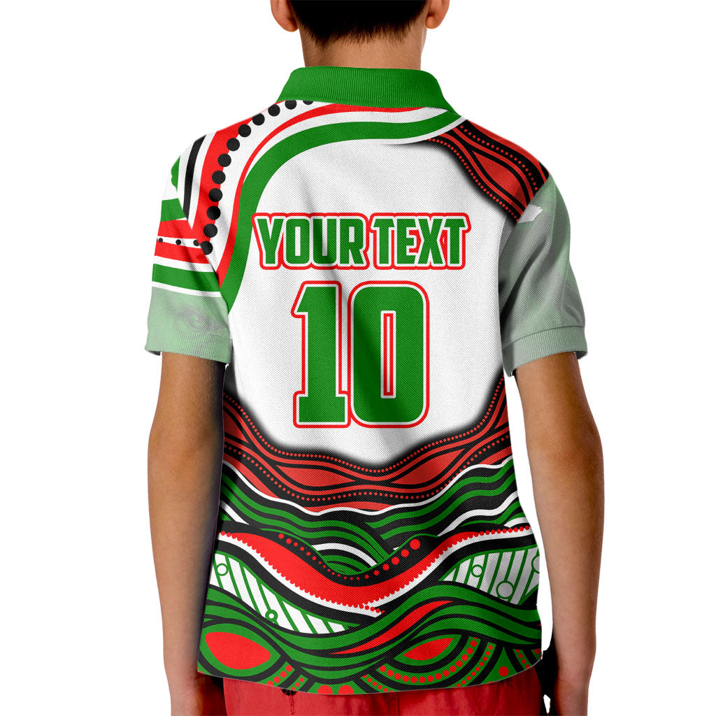 Personalized South Sydney Rabbitohs Kid Polo Shirt Aboriginal Dot Art - Dreamtime Rugby Mascot