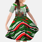 Personalized South Sydney Rabbitohs Kid Short Sleeve Dress Aboriginal Dot Art - Dreamtime Rugby Mascot