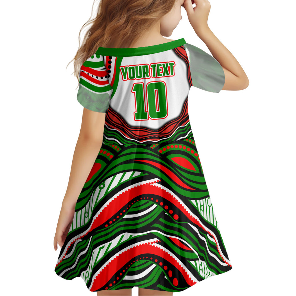 Personalized South Sydney Rabbitohs Kid Short Sleeve Dress Aboriginal Dot Art - Dreamtime Rugby Mascot