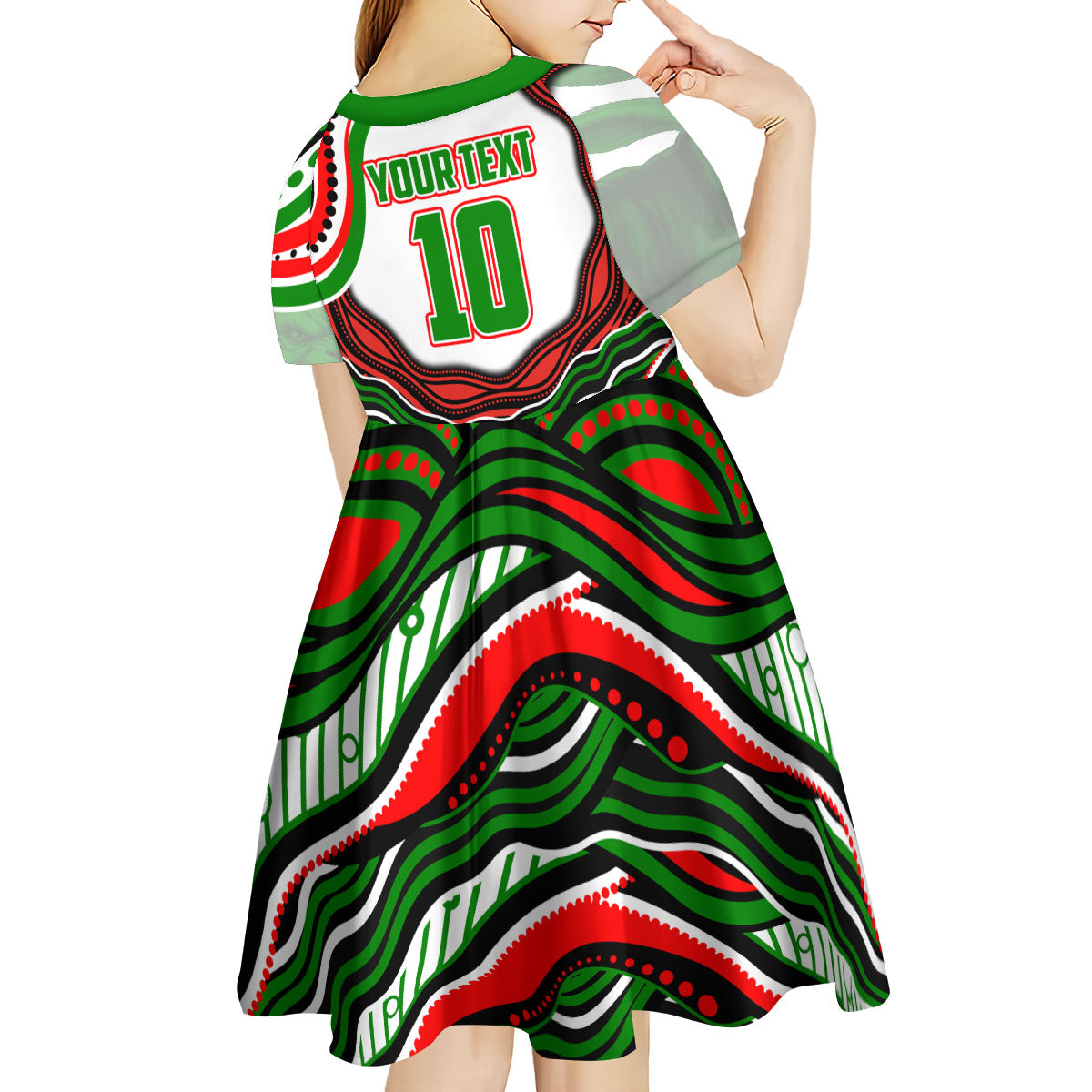 Personalized South Sydney Rabbitohs Kid Short Sleeve Dress Aboriginal Dot Art - Dreamtime Rugby Mascot