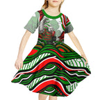 Personalized South Sydney Rabbitohs Kid Short Sleeve Dress Aboriginal Dot Art - Dreamtime Rugby Mascot
