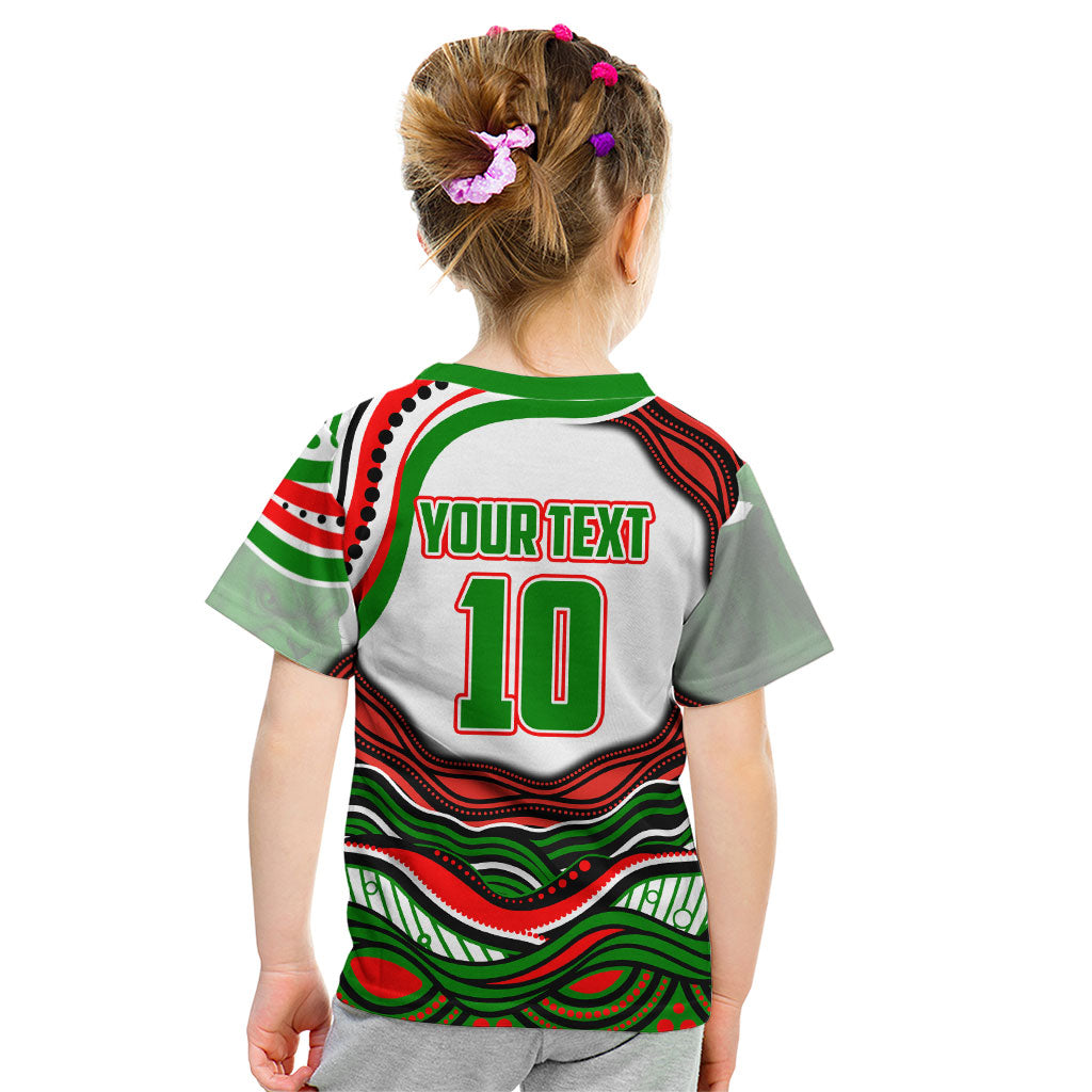 Personalized South Sydney Rabbitohs Kid T Shirt Aboriginal Dot Art - Dreamtime Rugby Mascot