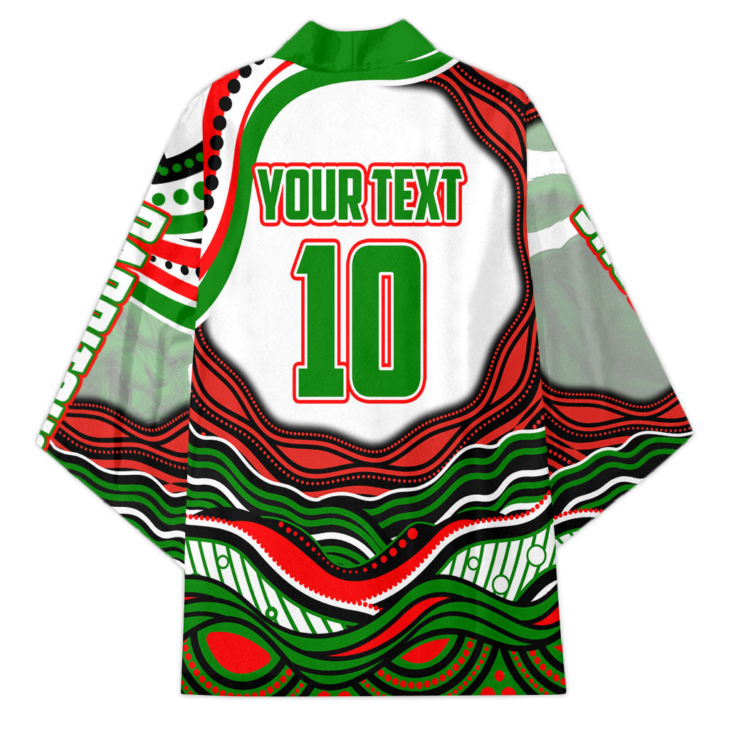 Personalized South Sydney Rabbitohs Kimono Aboriginal Dot Art - Dreamtime Rugby Mascot