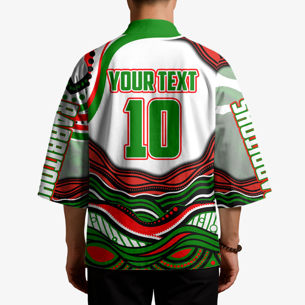 Personalized South Sydney Rabbitohs Kimono Aboriginal Dot Art - Dreamtime Rugby Mascot