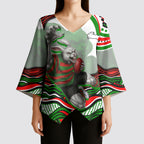 Personalized South Sydney Rabbitohs Kimono Sleeve Blouse Aboriginal Dot Art - Dreamtime Rugby Mascot
