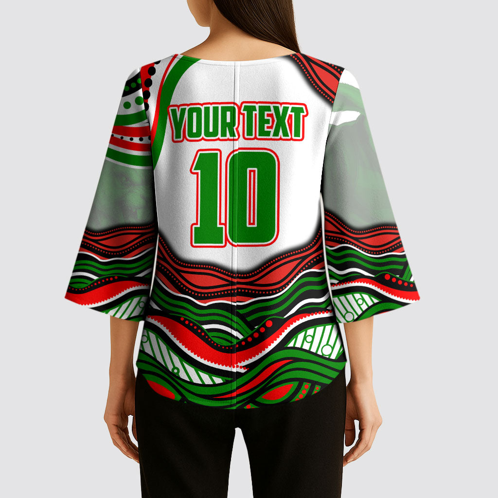 Personalized South Sydney Rabbitohs Kimono Sleeve Blouse Aboriginal Dot Art - Dreamtime Rugby Mascot