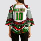 Personalized South Sydney Rabbitohs Kimono Sleeve Blouse Aboriginal Dot Art - Dreamtime Rugby Mascot