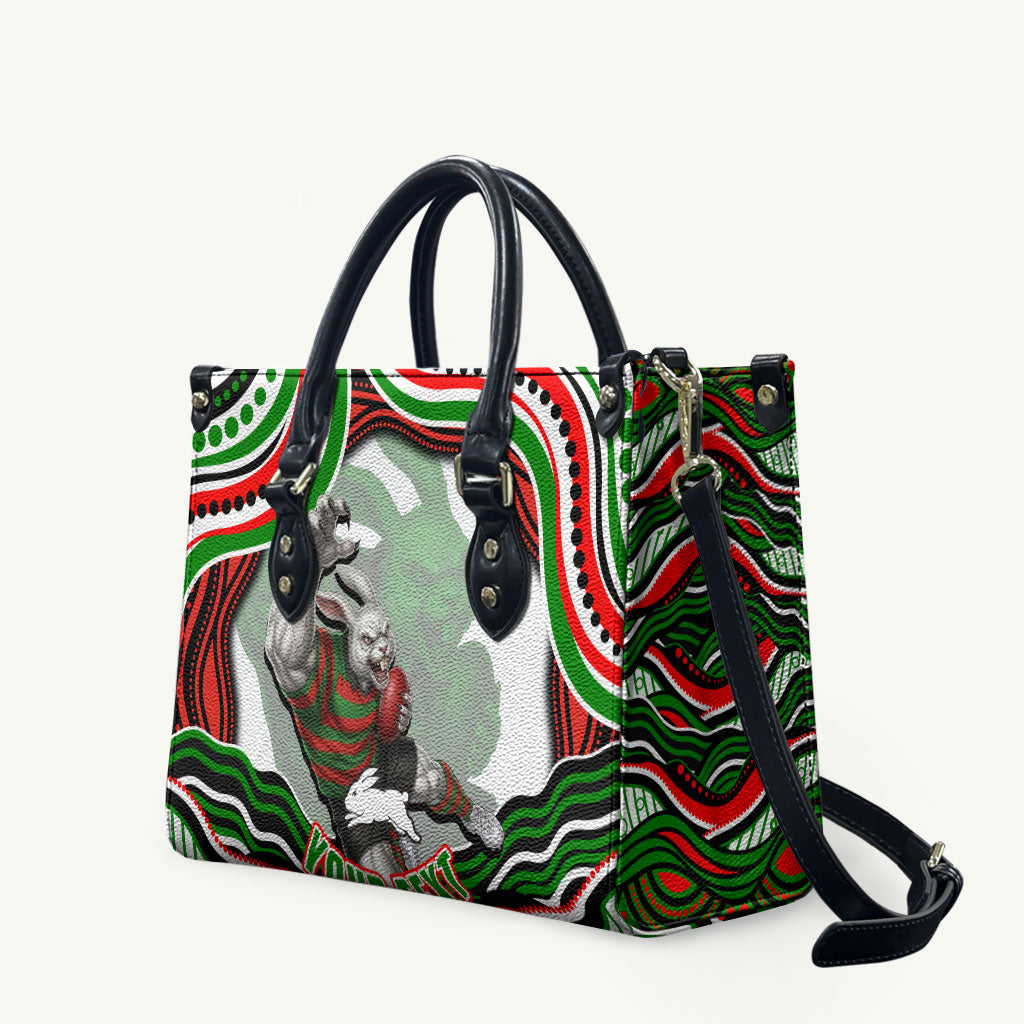 Personalized South Sydney Rabbitohs Leather Bag Aboriginal Dot Art - Dreamtime Rugby Mascot