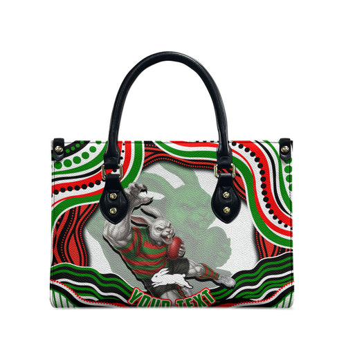 Personalized South Sydney Rabbitohs Leather Bag Aboriginal Dot Art - Dreamtime Rugby Mascot