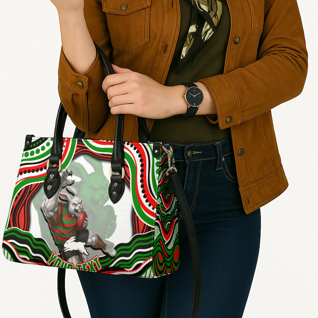 Personalized South Sydney Rabbitohs Leather Bag Aboriginal Dot Art - Dreamtime Rugby Mascot