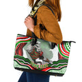Personalized South Sydney Rabbitohs Leather Tote Bag Aboriginal Dot Art - Dreamtime Rugby Mascot