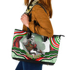 Personalized South Sydney Rabbitohs Leather Tote Bag Aboriginal Dot Art - Dreamtime Rugby Mascot