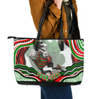 Personalized South Sydney Rabbitohs Leather Tote Bag Aboriginal Dot Art - Dreamtime Rugby Mascot