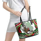 Personalized South Sydney Rabbitohs Leather Tote Bag Aboriginal Dot Art - Dreamtime Rugby Mascot