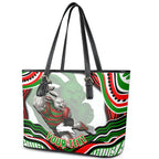 Personalized South Sydney Rabbitohs Leather Tote Bag Aboriginal Dot Art - Dreamtime Rugby Mascot