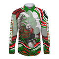 Personalized South Sydney Rabbitohs Long Sleeve Button Shirt Aboriginal Dot Art - Dreamtime Rugby Mascot