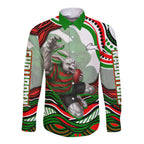 Personalized South Sydney Rabbitohs Long Sleeve Button Shirt Aboriginal Dot Art - Dreamtime Rugby Mascot