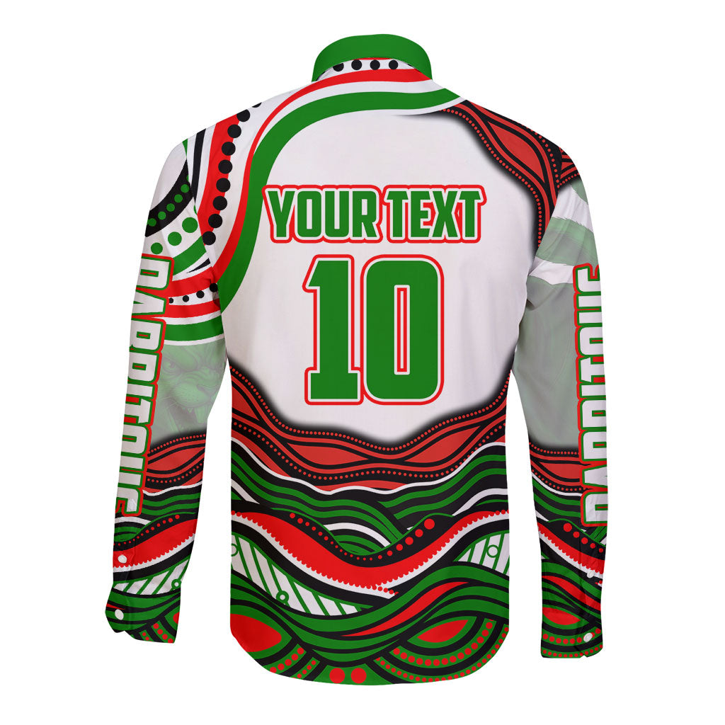 Personalized South Sydney Rabbitohs Long Sleeve Button Shirt Aboriginal Dot Art - Dreamtime Rugby Mascot