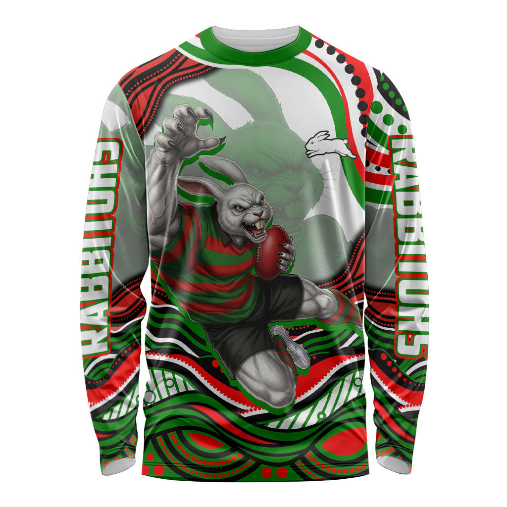 Personalized South Sydney Rabbitohs Long Sleeve Shirt Aboriginal Dot Art - Dreamtime Rugby Mascot