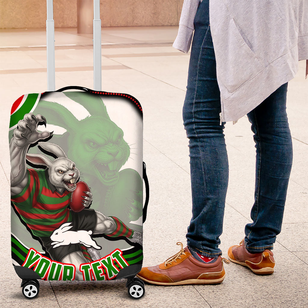 Personalized South Sydney Rabbitohs Luggage Cover Aboriginal Dot Art - Dreamtime Rugby Mascot