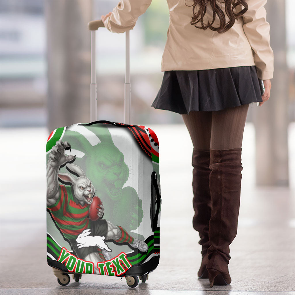 Personalized South Sydney Rabbitohs Luggage Cover Aboriginal Dot Art - Dreamtime Rugby Mascot
